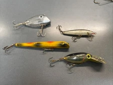 Lot Of 4 Lures: Rapala, Pico Perch, Pre-Rapala Storm And Wood Pencil Popper