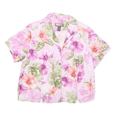 HAVANA JACKS CAFE Damen Rosa Blumen Viskose Shirt Kurzarm Kragen L Sommer