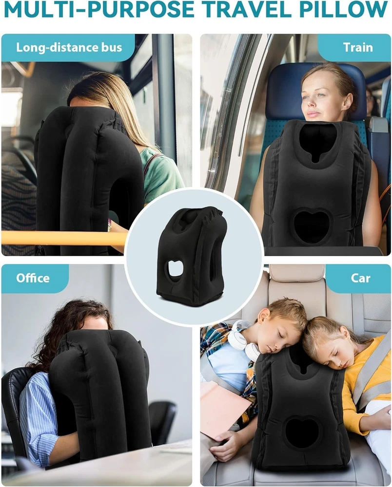 Travel Pillow with Fast Inflation - Comfortable Design for Airplanes and More