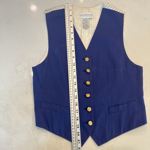 Gilet vintage Liz Claiborne Petite S blu cotone foderato bottoni oro Y2K - Foto 9 di 16