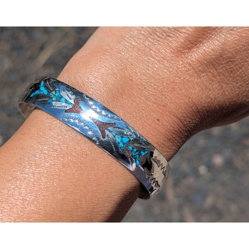 Navajo Cuff Bracelet Signed Handmade Ethnic Native Turquoise Cuff sz 7 *** - Picture 2 of 9
