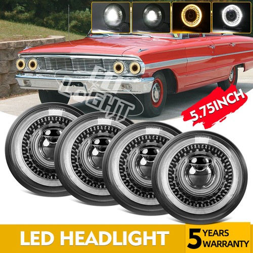 4PCS For Ford Galaxie 500 1962-1974 5 3/4" 5.75" LED Headlight Start-up Halo DRL