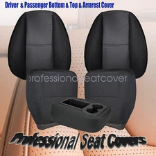 Fits 2007-2014 GMC Sierra 1500 2500 HD Front Bottom-Top Cloth Seat Cover Black