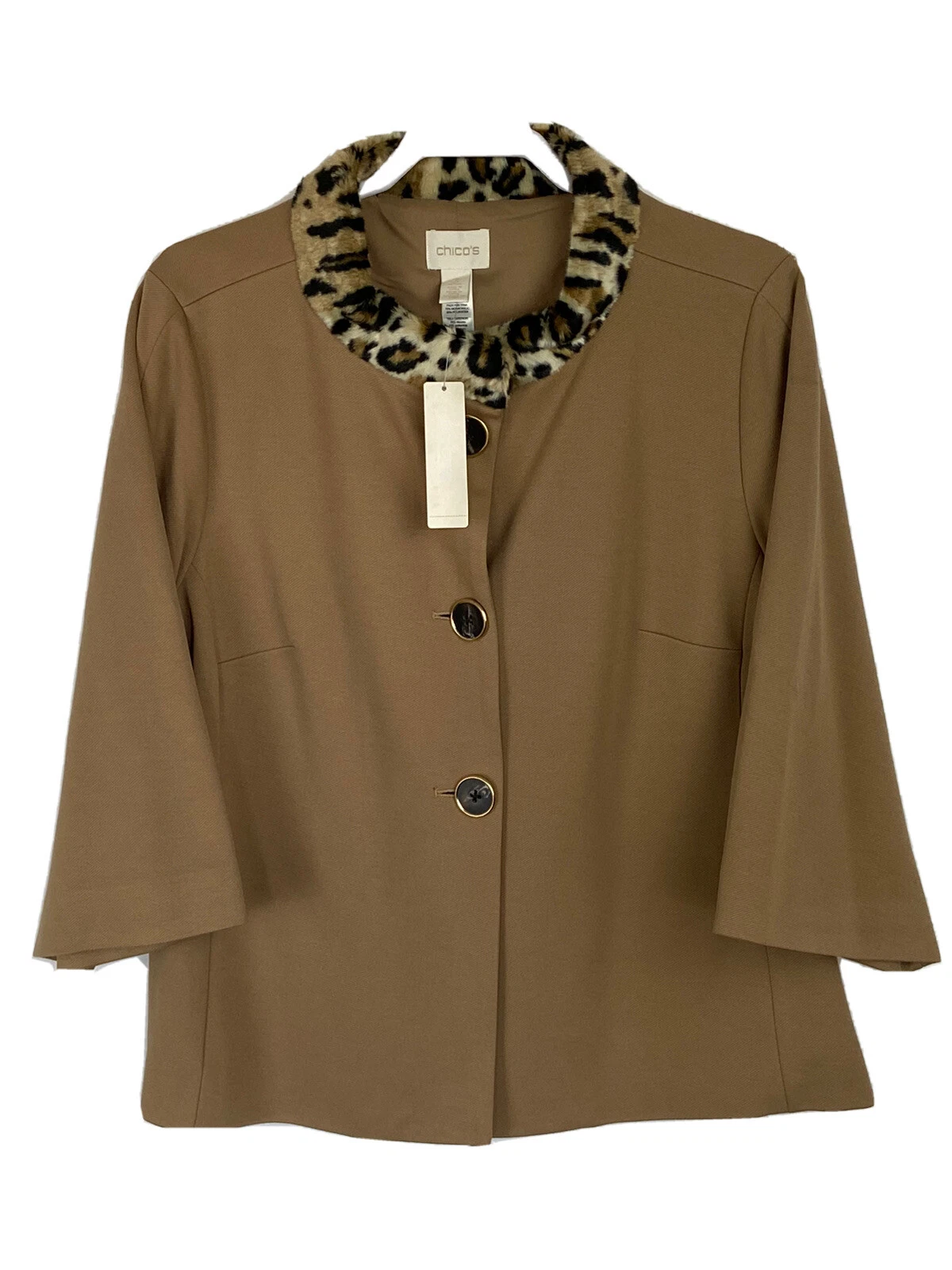 NWT $159 Chicos Coat Jacket Size 3 Petite Leopard