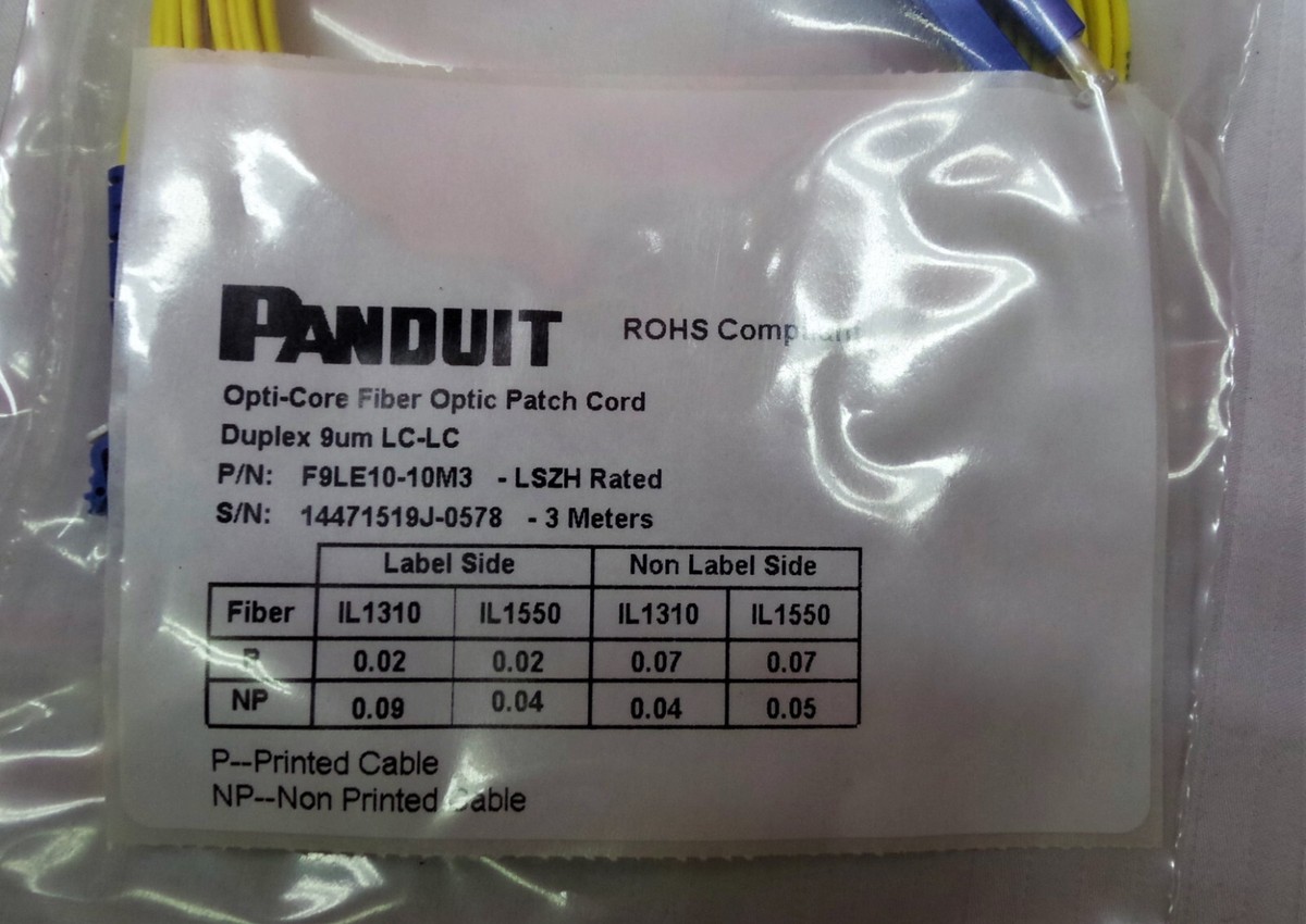 PANDUIT 3 METERS 1.6MM JACKETED CABLE LSZH SINGLE MODE PATCH CORD