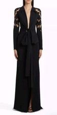 Etro Cutout Long Sleeve Tulle & Crepe Tie Front Gown Black It 36 Us 0 Org $4,000