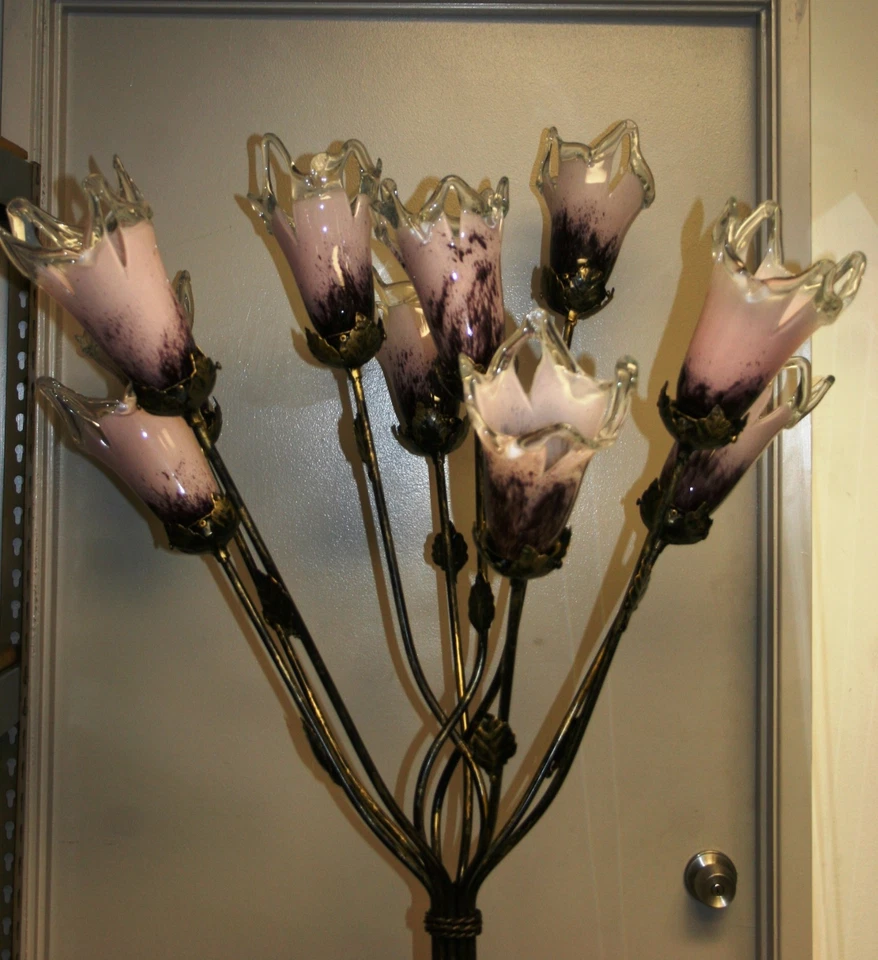 11 ламп кованое железо напольная лампа фиолетовое стекло тюльпаны абажуры  - Изображение 4 из 4