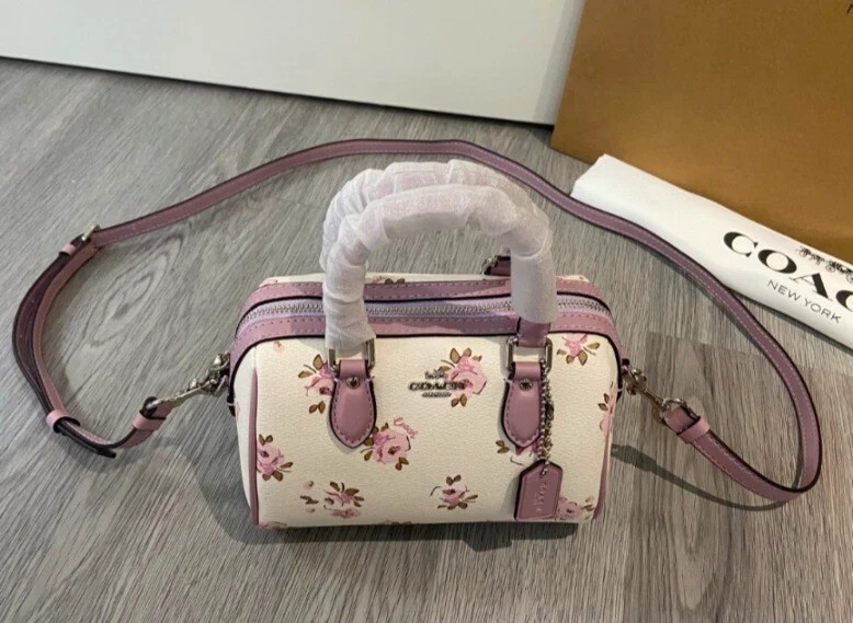 COACH Mini Rowan Crossbody Bag With Floral Print Chalk Multi CAL69