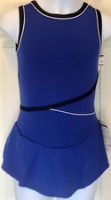 GK ICE FIGURE SKATE MICROFIBER GIRLS LARGE SLVLS ROYAL NAVY TRIM DRESS CL NWT 