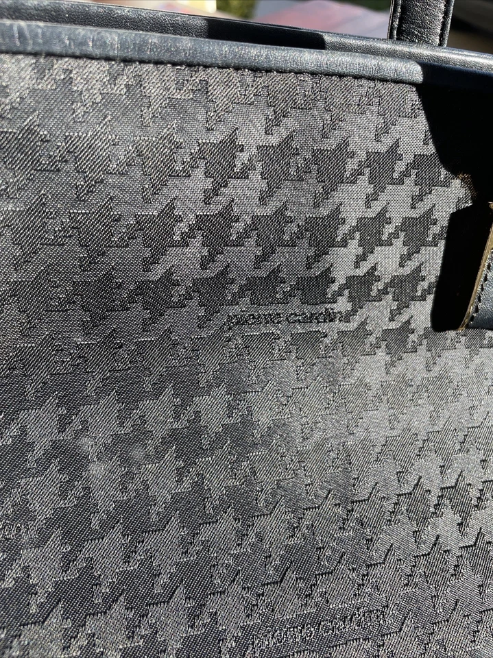 Antiga bolsa Pierre Cardin monograma jacquard preta alças de couro duplas - Imagem 3 de 4