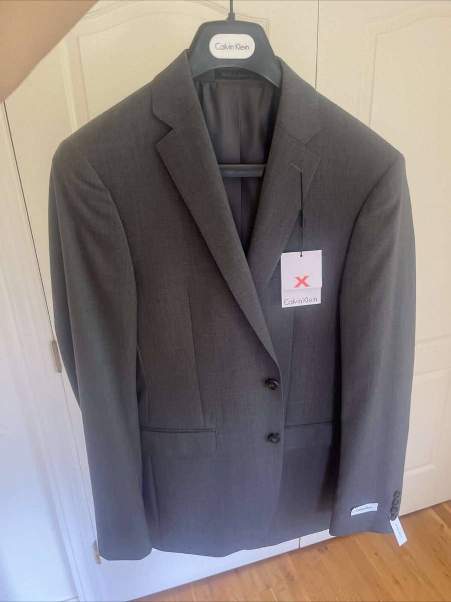 Calvin Klein Men Suit Gray Sharkskin Slim Fit