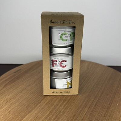 Trader Joes Candle Tin Trio Cranberry Pine, Fresh Currant, Nutmeg New