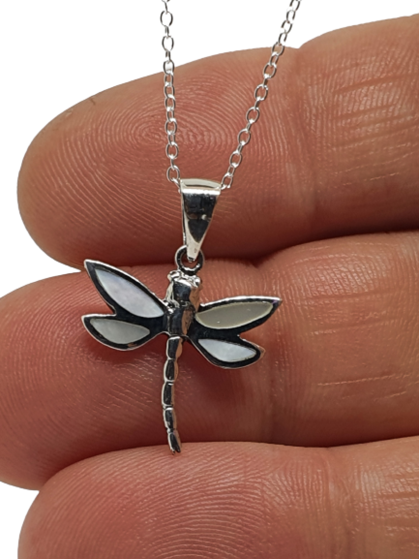 Collana in argento rodiato con zirconi libellula, lunghezza