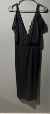 NWT ASOS Black Cocktail Wrap Look Dress Size 6 Lace Satin Off The Shoulder
