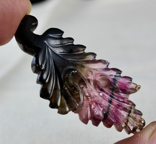 Certified Natural Multi Tourmaline Carved Leaves 3 Pcs 108 Ct Gemstone Earrings - Picture 8 of 11