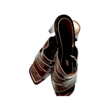 Shoe Brown Heel Size-10 Open Toe Mid Mule Slide Sandal Vintage Hillard Hanson