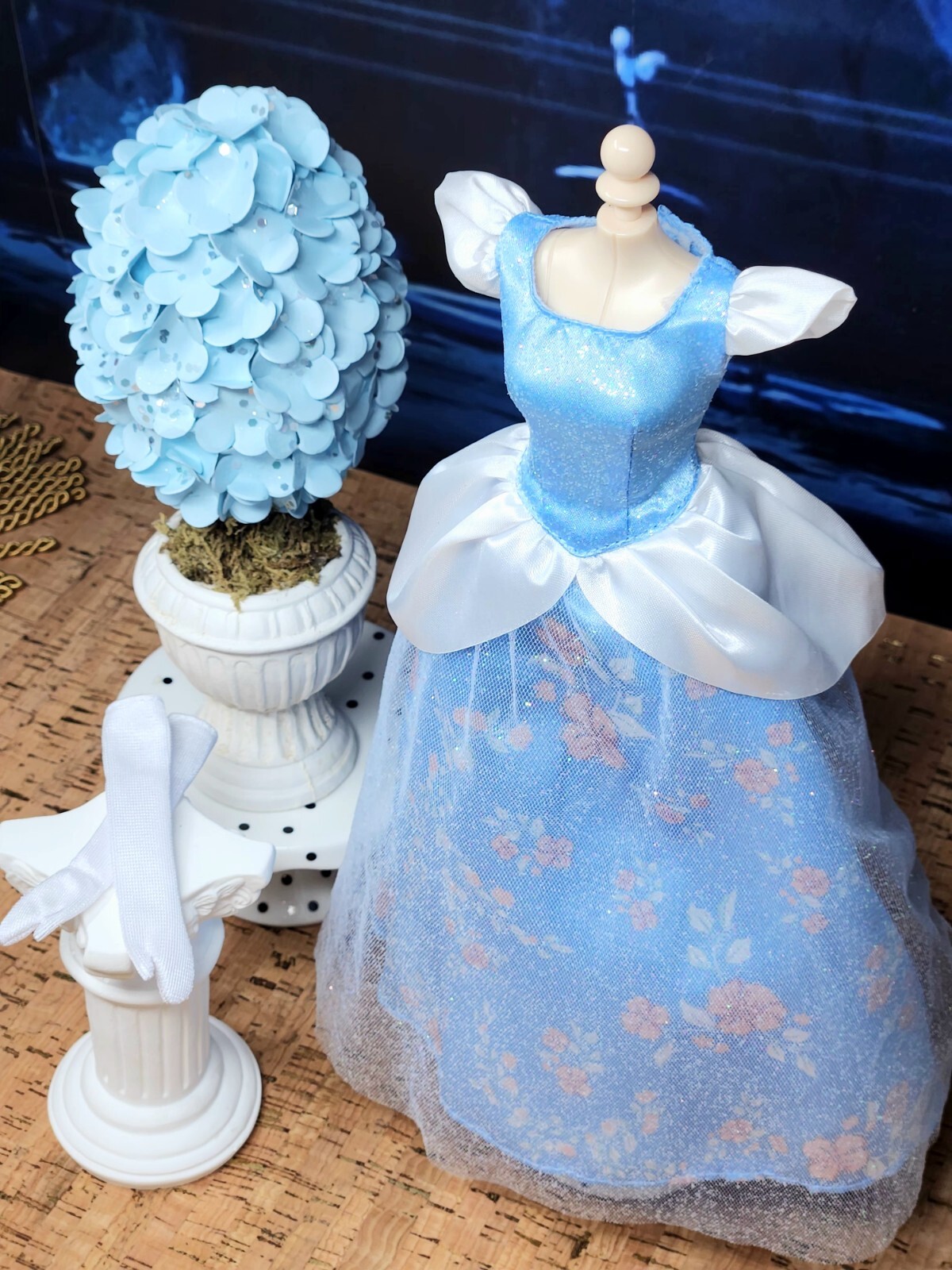 Disney Cinderella Doll Blue White Gown Dress And Gloves - For 11.5" Disney Doll