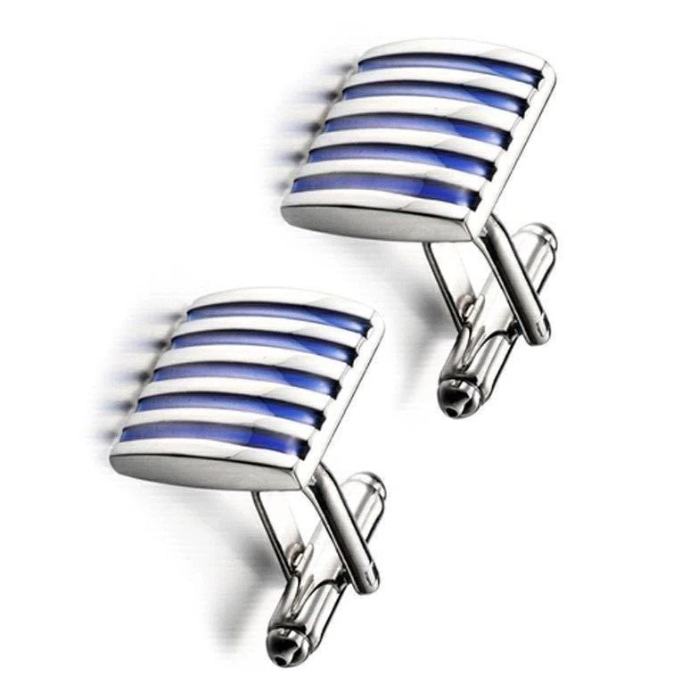 Gemelos de boda para hombre esmalte azul enchapados en oro blanco de 14K plata de ley 925 Foto 4 de 4