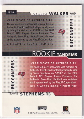 2002 Playoff Honors - Marquise Walker / Travis Stephens #RT-2 (MEM,RC) - Picture 2 of 2