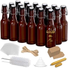 Nevlers 8.5 oz Amber Swing Top Glass Beer Bottles (Pack of 18)