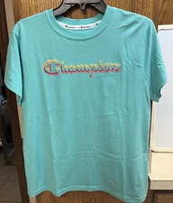 Champion Women's Medium Teal/Sea Foam Graphic S/S Tee Crew Neck EUC
