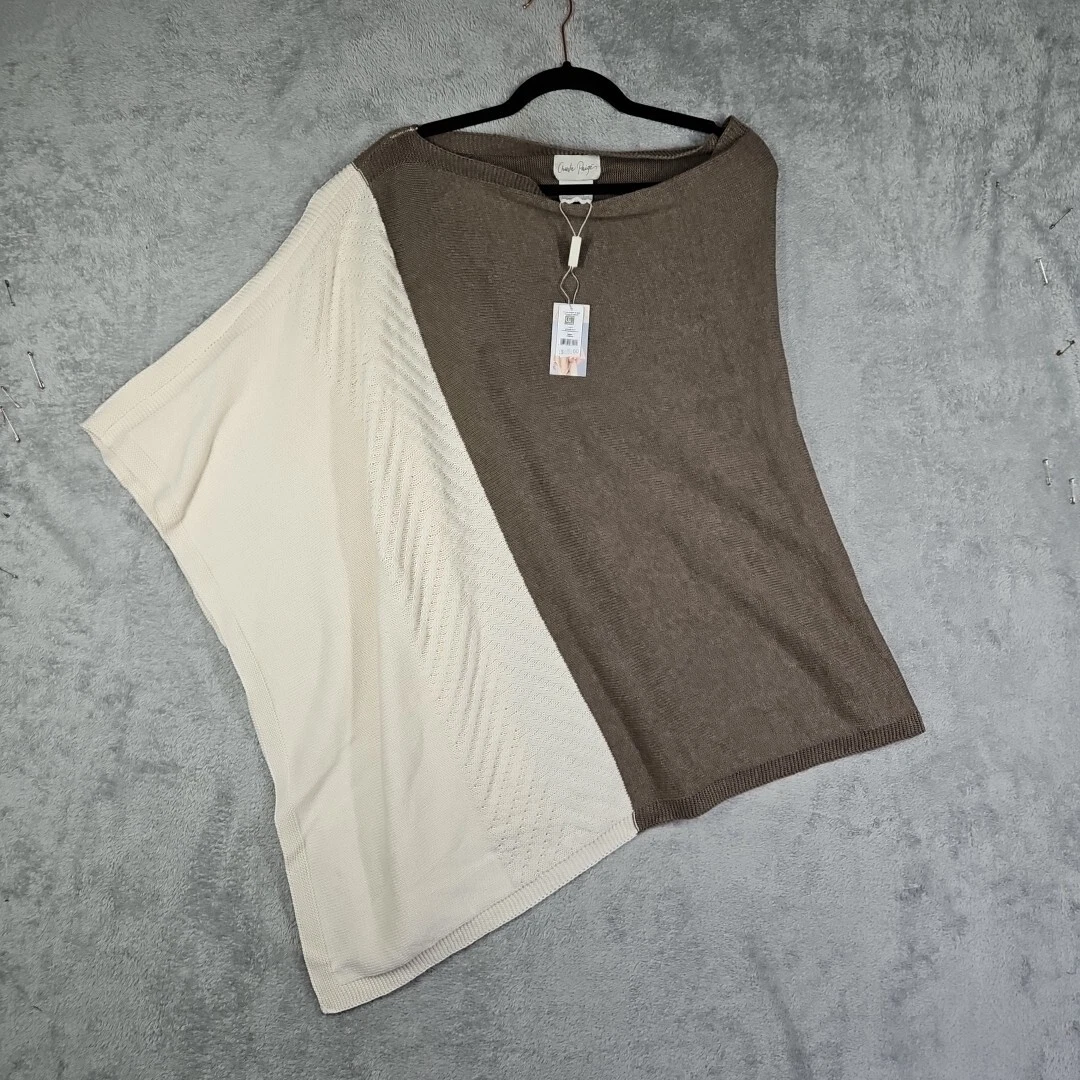 Charlie Paige Women's 1/2 Cream & 1/2 Tan Cape Poncho Sweater, One Size NWT