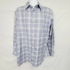 Hart Schaffner Marx Button Front Shirt Size 17/35 Mens Blue White Plaid Non-Iron