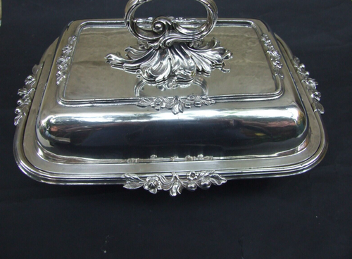 Antique Silver Plated Entree Serving Dish with Lid & Ornate Handle 1900's ART - Picture 14 of 14