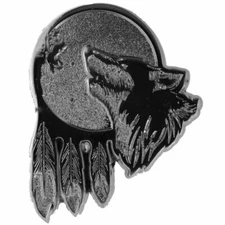 Pin For Lapel, Hat, Vest, Jacket, Wolf, Moon, Feathers, Native American (Metal)