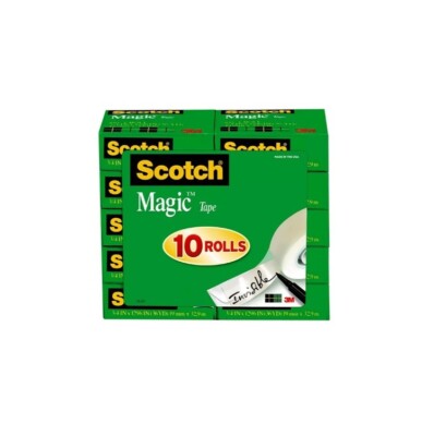 10 Pack Scotch Magic Tape with 3/4'' Core, 3/4'' x 1,296'' - Transparent