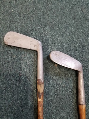 2) Hickory Shaft Golf Clubs Burke Columbia Set Putter