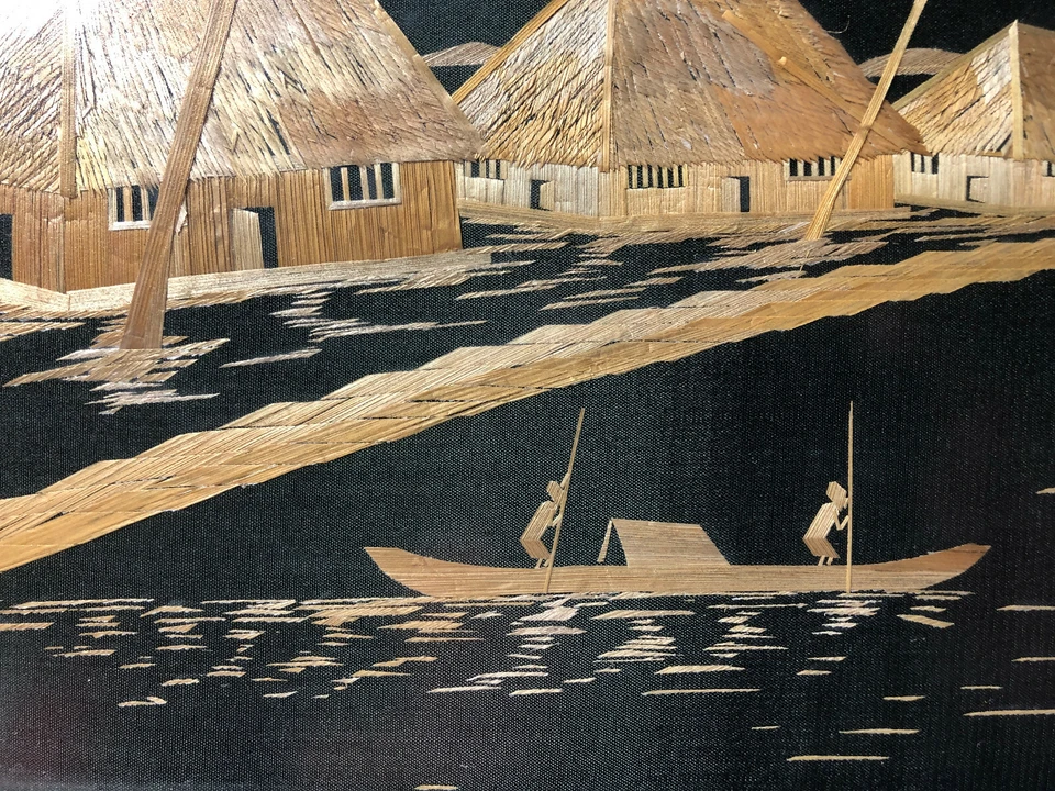 Oriental Fishing Village - Hand Made - Wood on Black background - Image 3 of 4