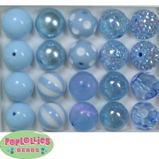 20mm Assorted Styles Baby Blue Acrylic Bubblegum Beads Lot 20 pc. Chunky