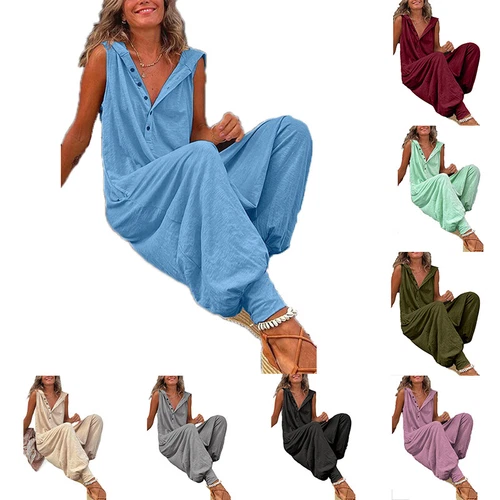 Women Sleeveless Hooded Jumpsuit Playsuit Ladies Loose Baggy Romper Pants Summer - Bild 2 von 23