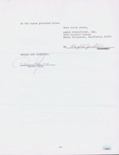 DENVER PYLE Signed Autograph Contract Dukes of Hazzard JSA COA DENVER PYLE Signed Autograph Contract Dukes of Hazzard JSA COA
