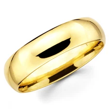 14K Solid Yellow Gold 6mm Plain Men's and Women's Wedding Band Ring