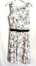 Ann Taylor Loft Sleeveless Dress Sz 6 White Black Floral Belt Lined Cotton *READ