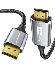 SWITCHFLUX DisplayPort to HDMI 4K HDR Cable Gold Plated Black Silver