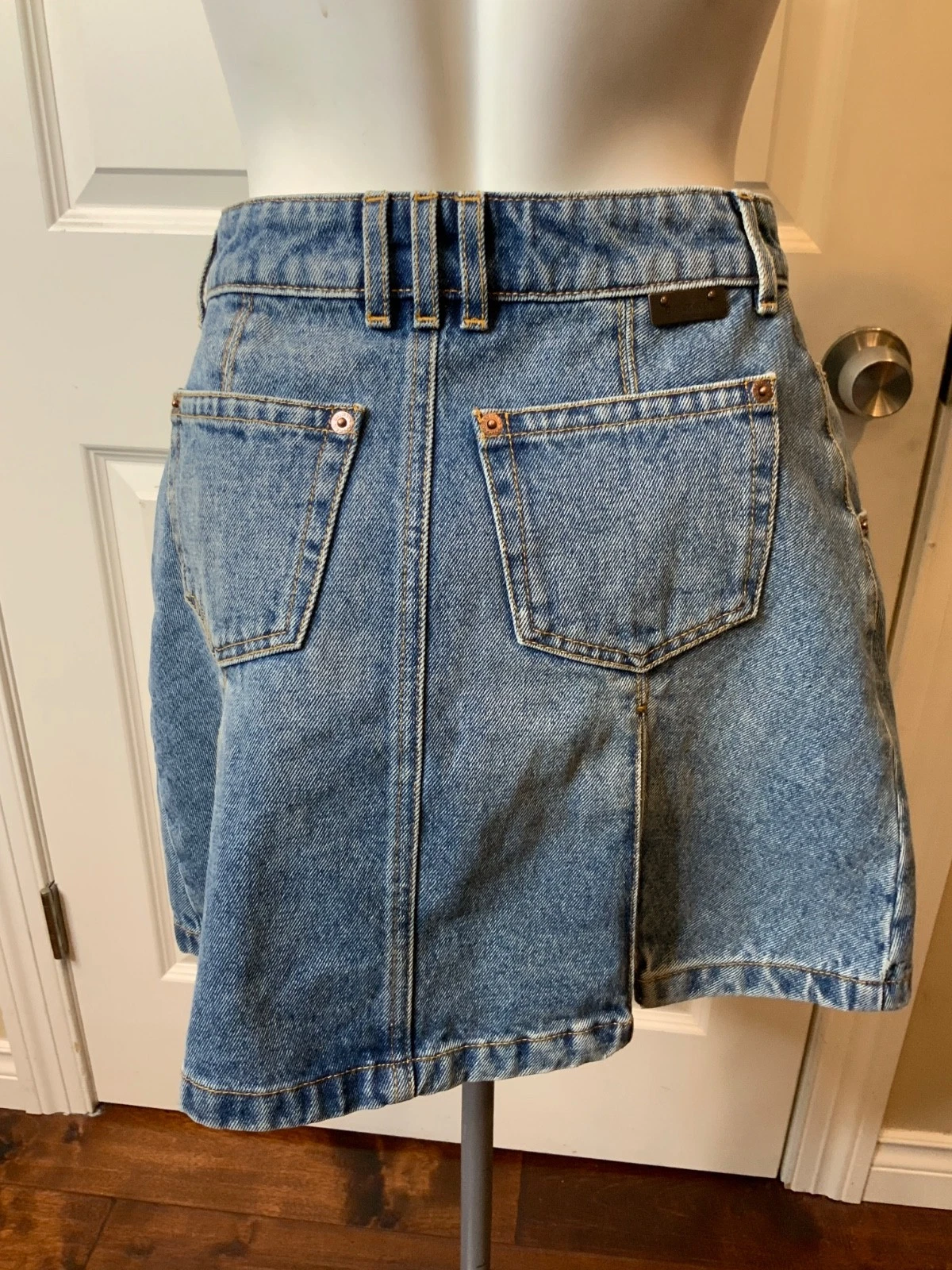 Balmain Paris Vintage Blue Denim Pleated Mini Skirt, Size 4 | 36 NWT - product detail image 7