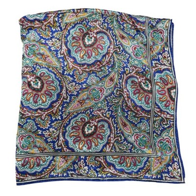 Vintage Club 7 Echo 100% Silk Scarf Blue Paisley Floral Square Multicolor