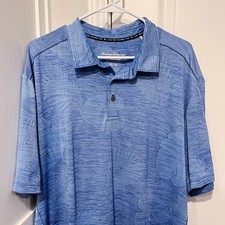 Tommy Bahama Island Zone Shirt Mens XL Blue Embossed Fern Print Golf Polo Floral