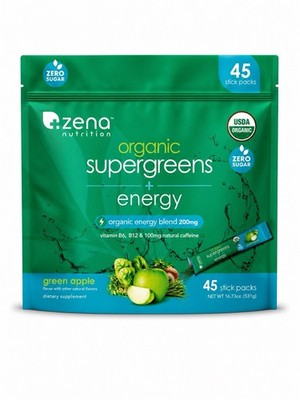 Zena Supergreens + Plus Energy - 45 Individual Stick Packs   New