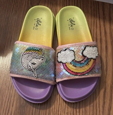 Lola & The Boys Kids Sequin Unicorn Slide Sandals - Size: 30 (12C)