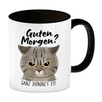 Morgenmuffel Katze Kaffeebecher In Schwarz Mit Spruch Guten Morgen - Ganz