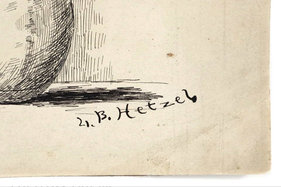 1890 年代 Lila Hetzel 笔和墨水头骨绘画 — 第 2/3 张图片