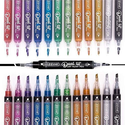 ZEYAR Dual Tip Acrylic Paint Pens 12 Metallic Colors, Board and Extra Fine Tips,