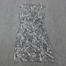 Lauren Ralph Lauren Dress Womens 10 Black Geometric V Neck Ruched Sheath Jersey