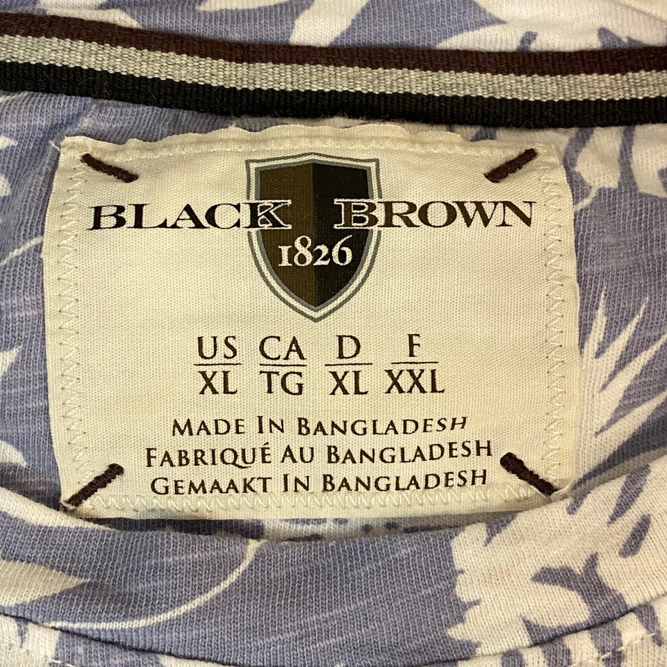 Camiseta informal negra marrón 1826 para hombre XL estampado de hojas tropicales manga corta Foto 3 de 4