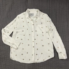 Rails Shirt Women Small White Rocsi Animal Printed Stars Rayon Long Sleeve