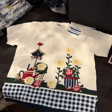 Vintage Blair Birdhouse Sweater Size 2XL NEW With Tags  Sunflowers Knit Gingham